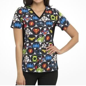 Justice League Women’s Scrubs Scrub Vet Dental Medical Cartoon Size 2XL
